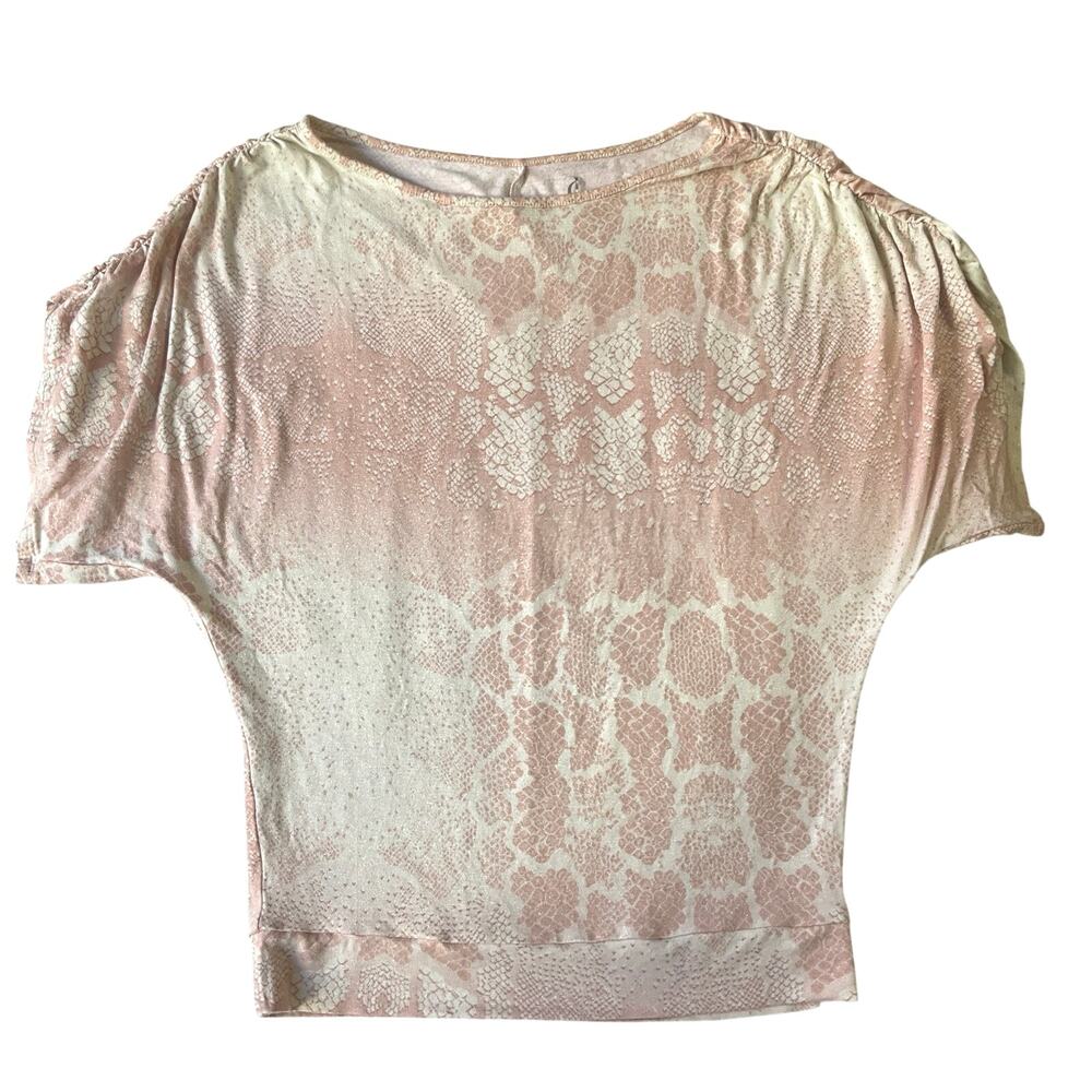 Juicy Couture Women Shirt XS Pink Animal Print Ruched Boat Neck Pullover Stretch